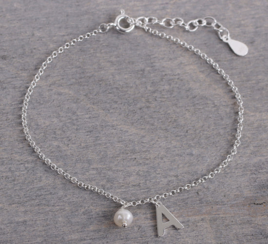 Armband mit Buchstabe & Süßwasserzuchtperle Silber 925