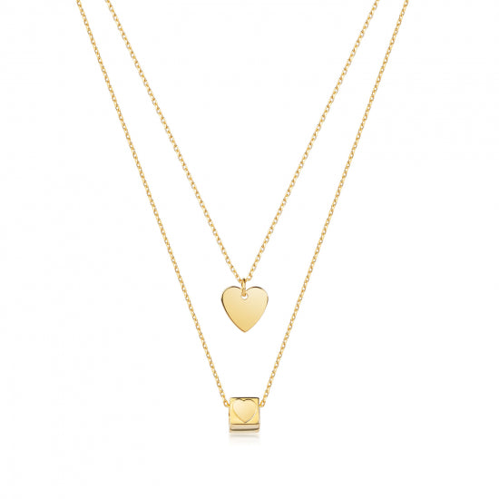 Collier 2-rhg. mit Herz & Würfel Silber 925 vergoldet