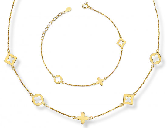 Halskette mit 5 floralen Anhänger Silber 925 vergoldet