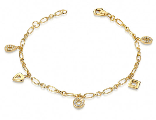 Armband mit 5 Anhänger und 30 Zirkonia Silber 925 vergoldet