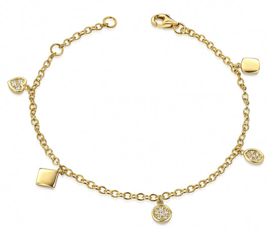 Armband mit 5 Anhänger und 16 Zirkonia Silber 925 vergoldet