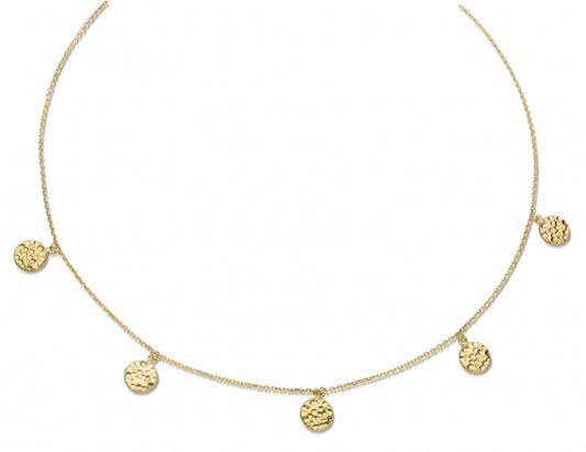Halskette mit 5 Plättchen Hammerschlag Silber 925 vergoldet