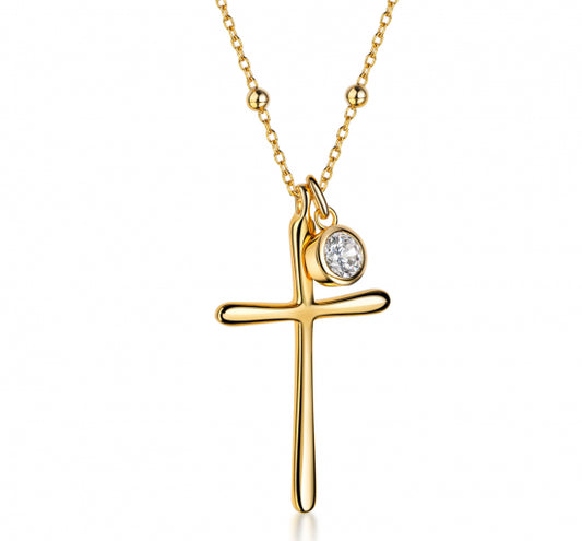 Halskette mit Kreuz/Zirkonia Silber 925 vergoldet