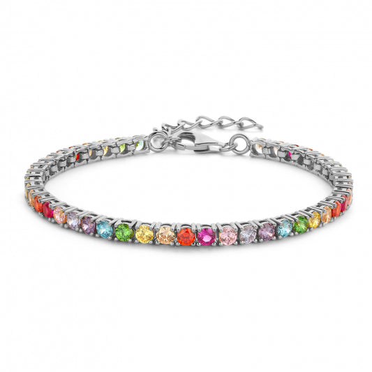 Tennisarmband mit Zirkonia multicolor Silber 925 rhodiniert